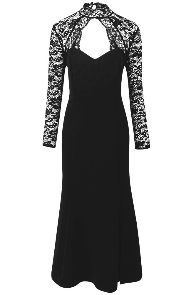 Black Sheer Lace Long Sleeve Plus Size Party Dress