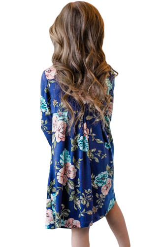 Floral Blue Swing Dress with Hidden Pockets