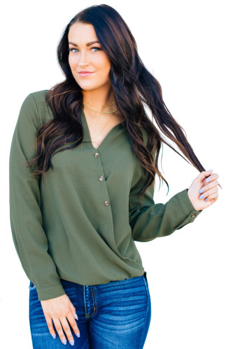 Olive Surplice Button Trio Top