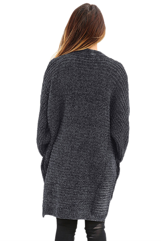 Charcoal Chenille Buttoned Sweater Cardigan