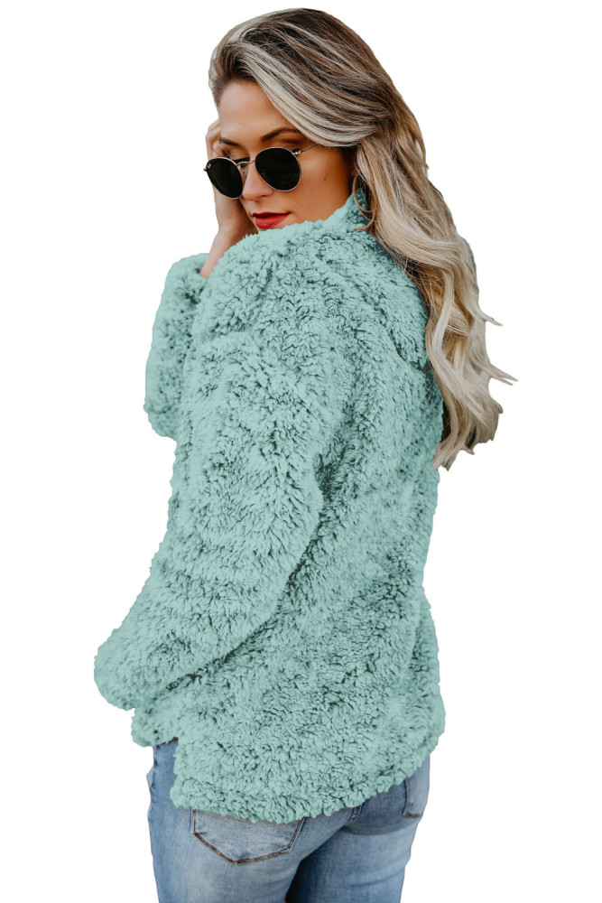Light Green Zipper Fleece Pullover Coat