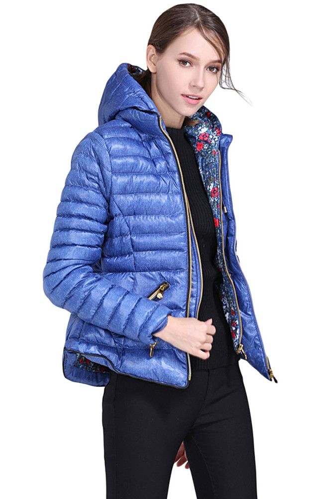 Blue Hooded Cotton Jacket with Zipped Pockets