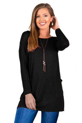 Black Button Back Long Sleeve Tunic Top