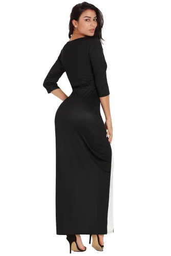 Black White Color Block Side Slit Maxi Dress