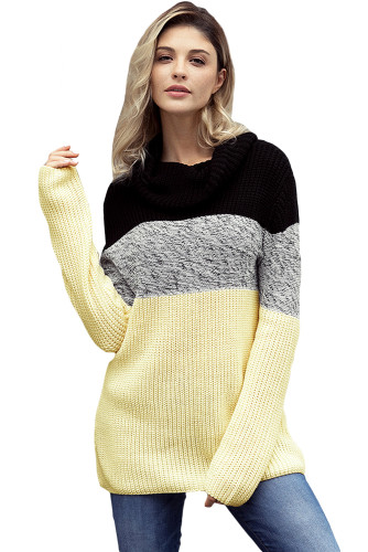 Black Cowl Neck Color Blocked Sweater