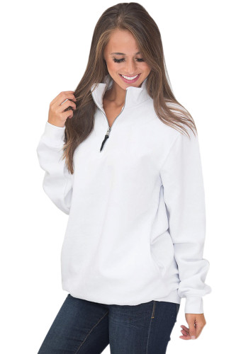 White Pocket Style Quarter Zip Sweatshirt