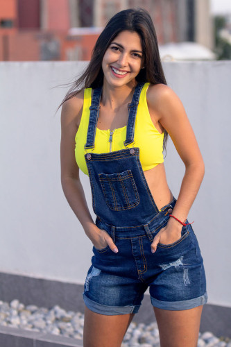 Blue Denim Turn Up Cuffs Short Overalls