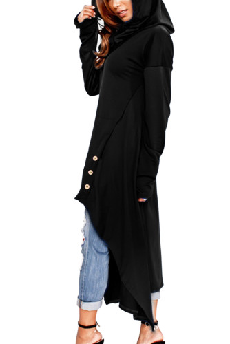 Black Asymmetric Hem Hooded Dress Top