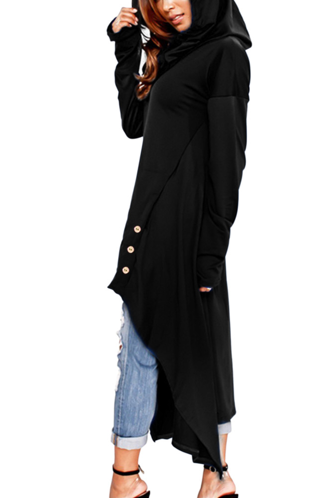 Black Asymmetric Hem Hooded Dress Top