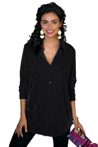 Black Female Velvet Boyfriend Shirt
