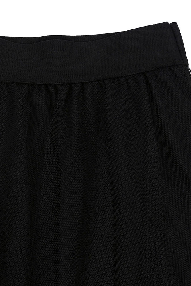 Black Lace Tulle Overlay Hi-lo Hem Skirt