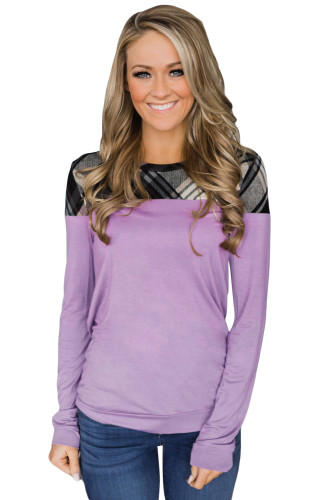 Purple Plaid Long Sleeve Top