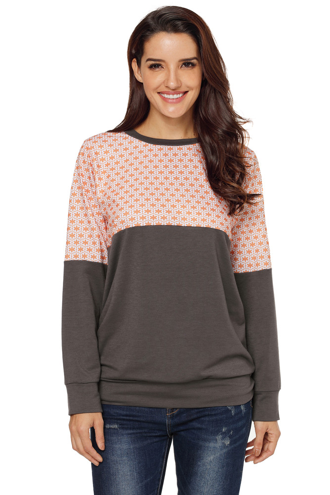 Snowflake Patchwork Grey Long Sleeve Sweatshirt