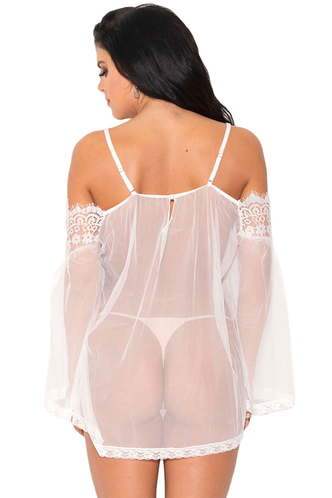 White Lace Mesh Strappy Chemise