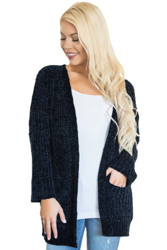 Navy Long Sleeved Sweater Cardigan with Pockets