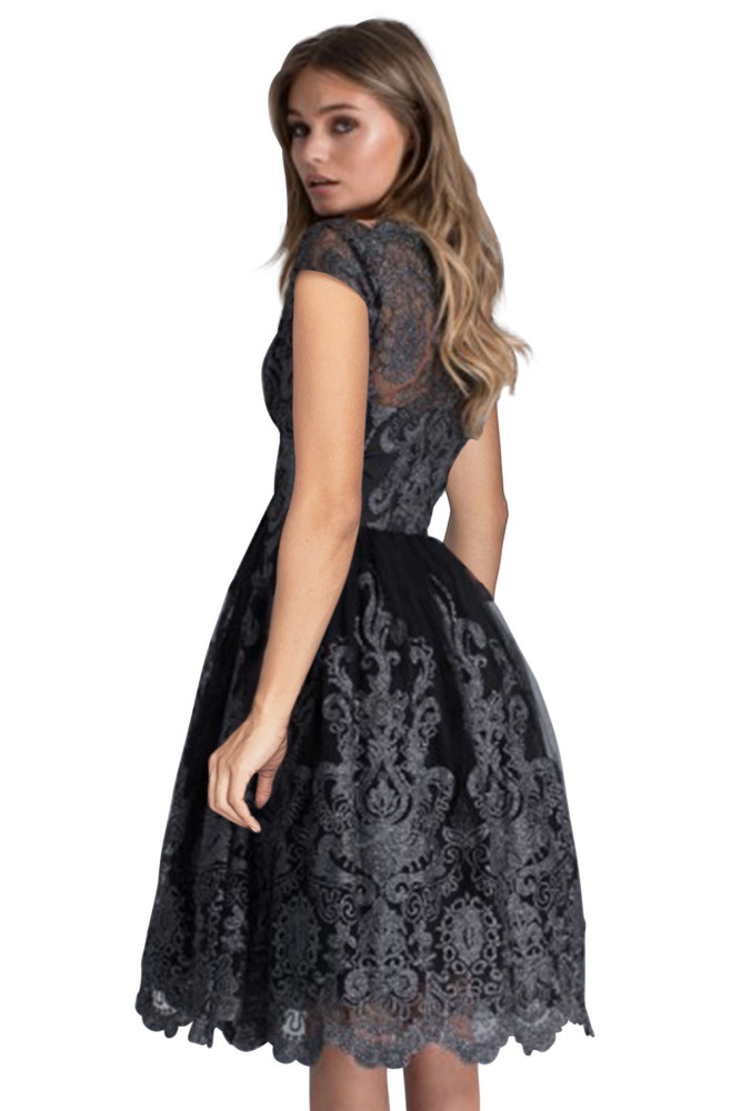 Dreamy Black Lace Embroidered Prom Dress