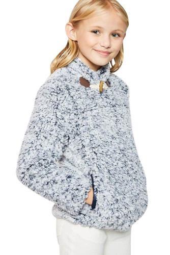 Blue Long Sleeve Fleece Pullover Sweater for Girls