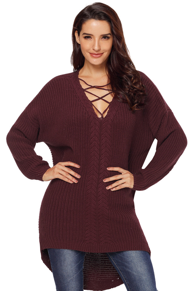 Wine Crisscross Oversize Sweater