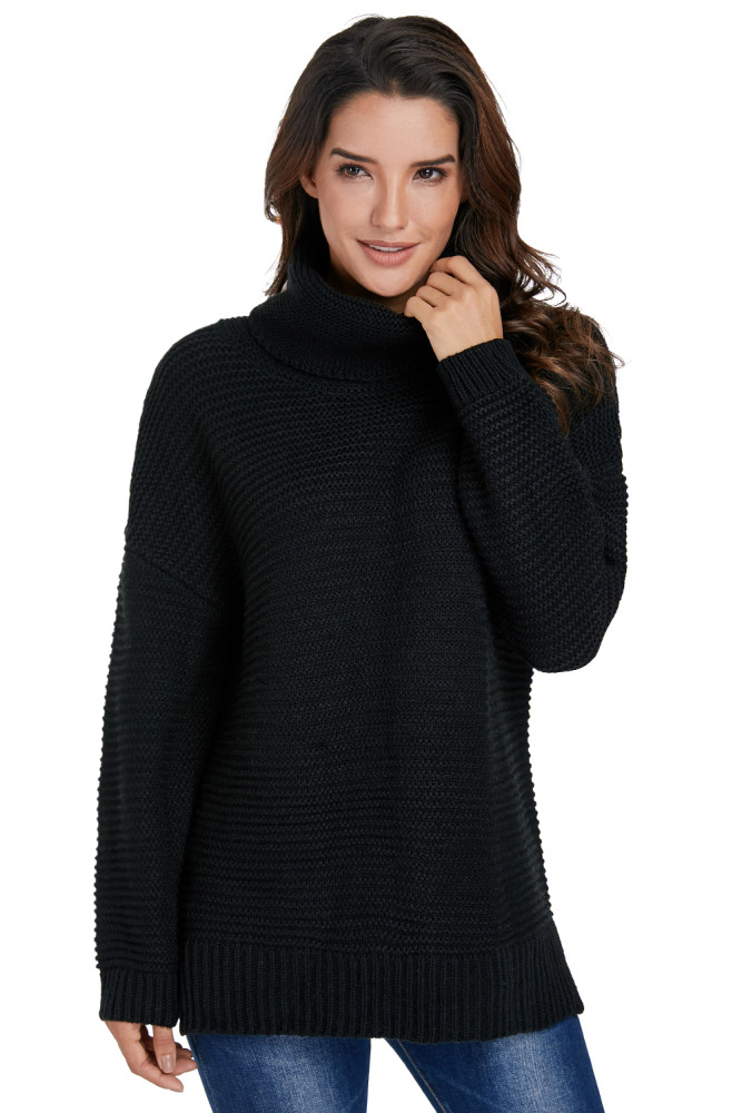 Black Cozy Long Sleeves Turtleneck Sweater