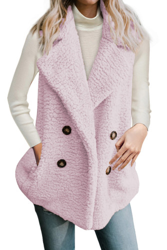 Button Detail Pink Lambswool Vest Jacket
