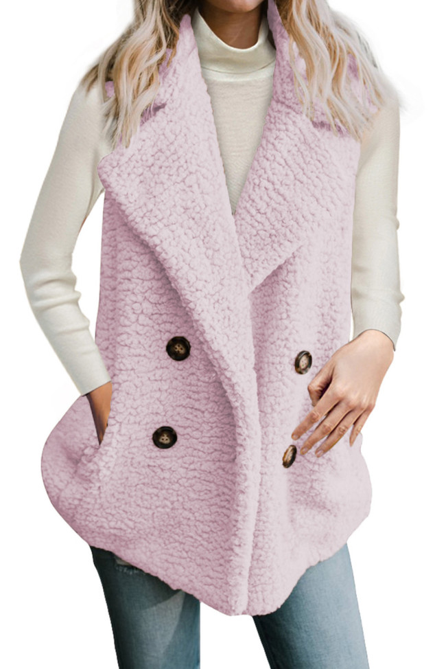 Button Detail Pink Lambswool Vest Jacket