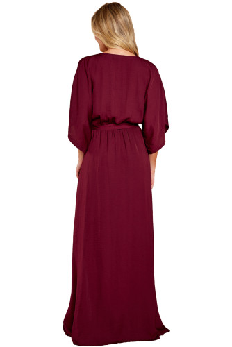 Burgundy Casual Kimono Style Maxi Dress