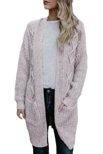 Coffee Pocketed Cable Knit Cardigan