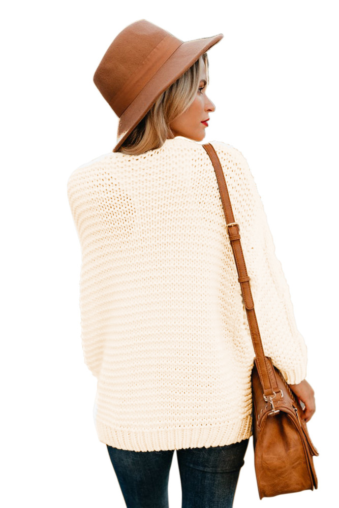 White Chunky Wide Long Sleeve Knit Cardigan