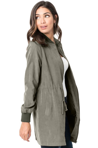 Olive Green Drawstring Waist Lightweight Outcoat
