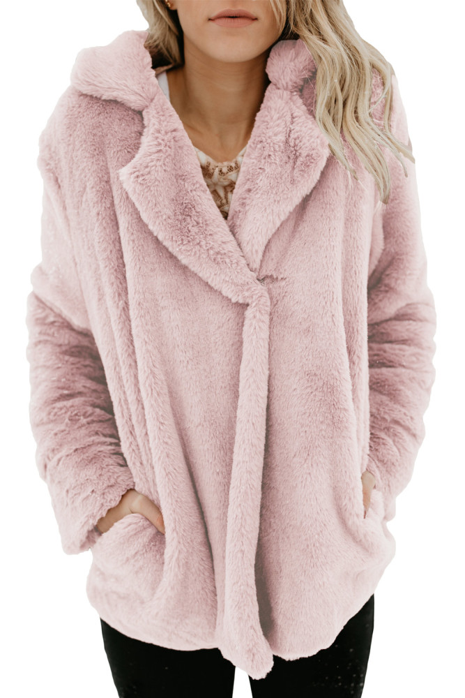 Blush Pocket Style Fluffy Winter Coat