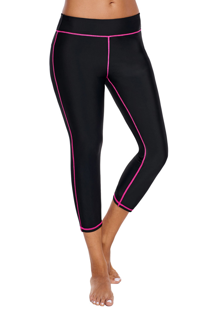 Rosy Seam Detail Black Swim Capris