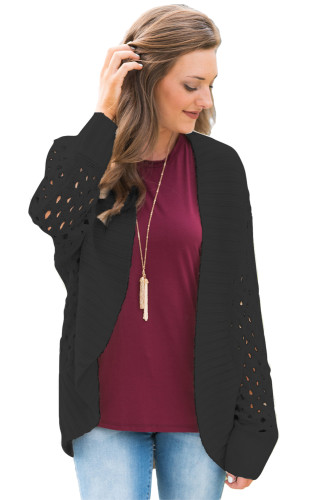 Black Hollow Out Knit Long Sleeves Cardigan