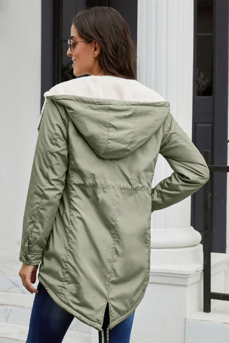 Khaki Asymmetric Hooded Fleece Winter Coat