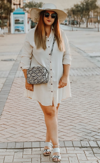 Apricot Long Sleeve Button Down Crepe Shirt Dress