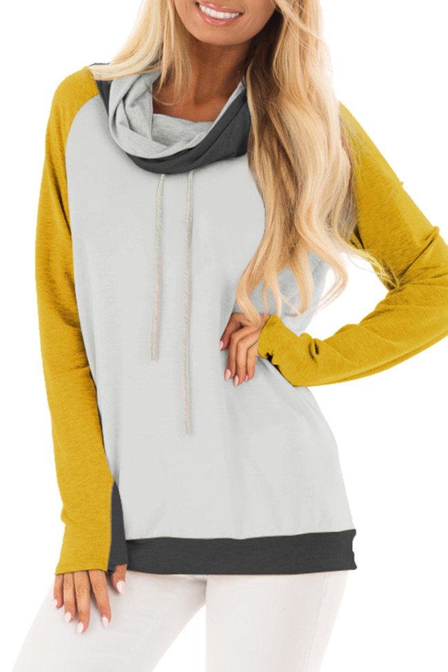 Yellow Thumb Hole Sleeves Color Block Sweatshirt