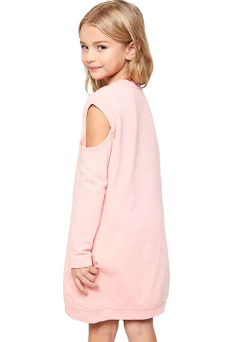 Pink Cold Shoulder Girl's Sweatshirt Dress