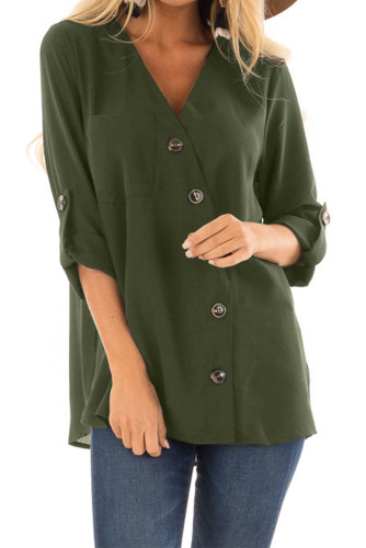 Green Asymmetrical Button up Top with Roll up Sleeves