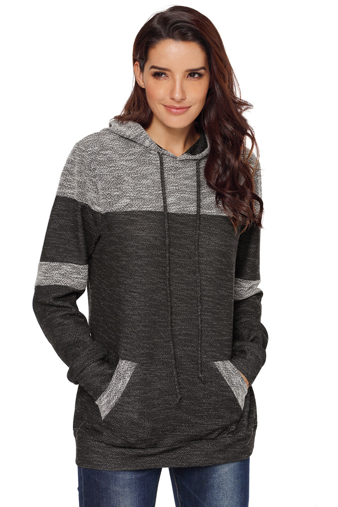 Stylish Black Patchwork Hoodie with Pockets