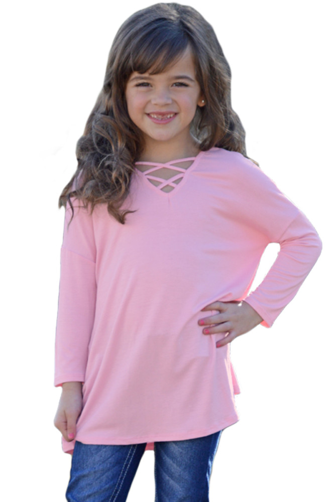 Pink Long Sleeve Crisscross Top for Girls