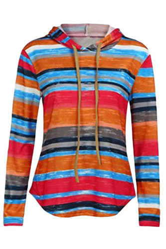 Colorful Striped Drawstring Hoodie