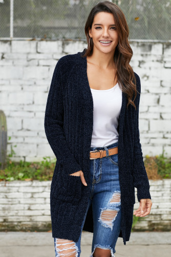 Navy Velvet Chenille Cardigan for Women