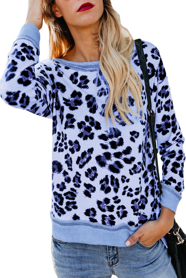 Light Blue Leopard Print Sweatshirt