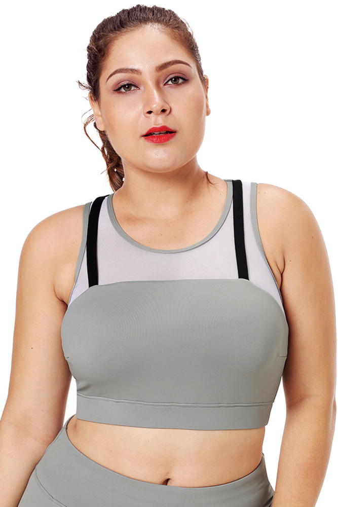 Black Strap Detail Gray Yoga Crop Top