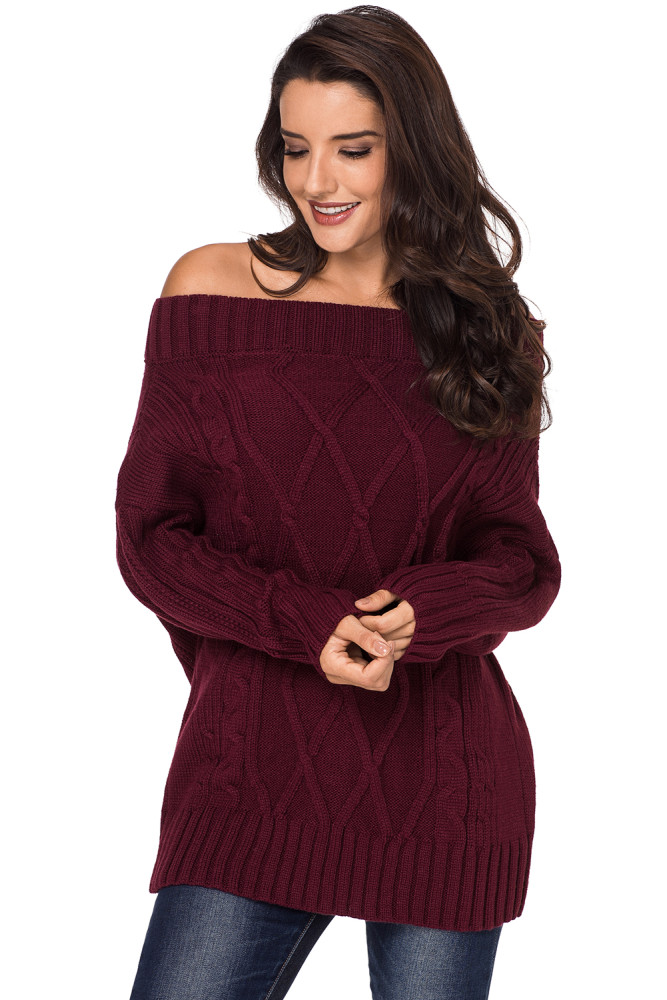Wine Off The Shoulder Winter Sweater