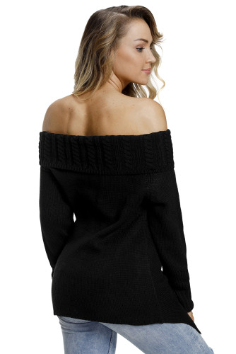Black Asymmetric Hemline Off Shoulder Sweater