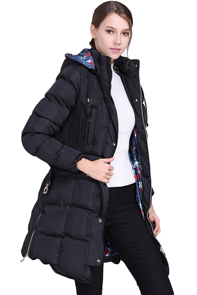 Black Cotton Quilted Longline Hooded Coat