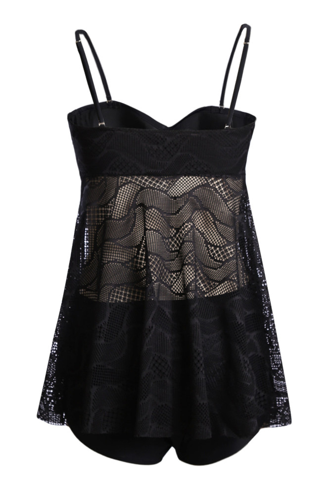 Black Mesh Cutout Strappy Tankini