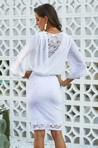 White Lace Patchwork Draped Poncho Dress