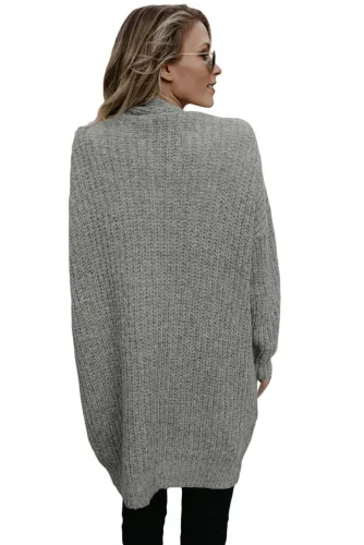 Gray Pocketed Cable Knit Cardigan