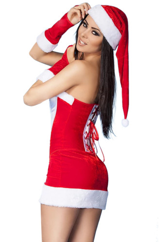 Red Velvet Bustier Christmas Costume Set